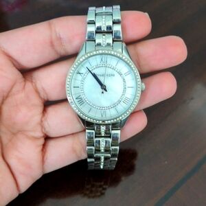 Michael Kors Silver Watch with Diamonds And White Pearl Base